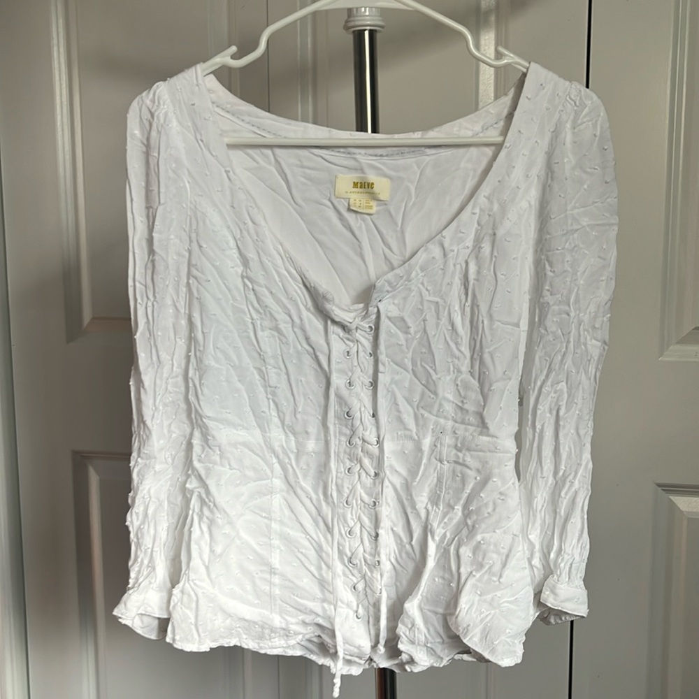 Maeve white, lace up shirt size 8